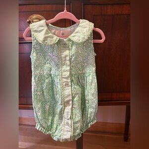 Smockingbird Green Floral Baby Romper